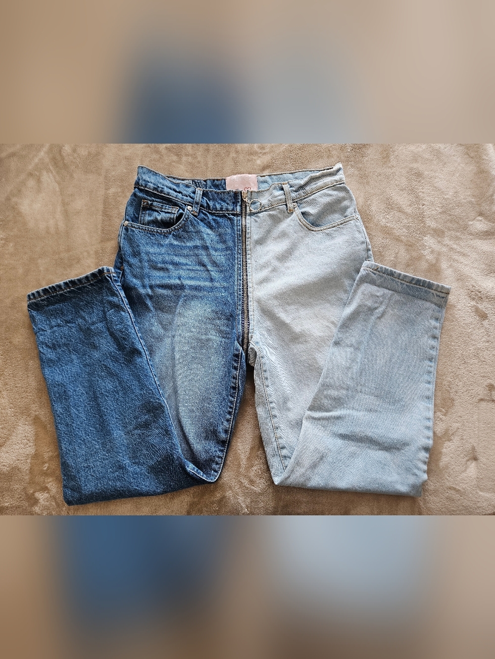 REVICE Two-Tone Blue Straight Leg Jeans with Wrap Around Zipper Size 31